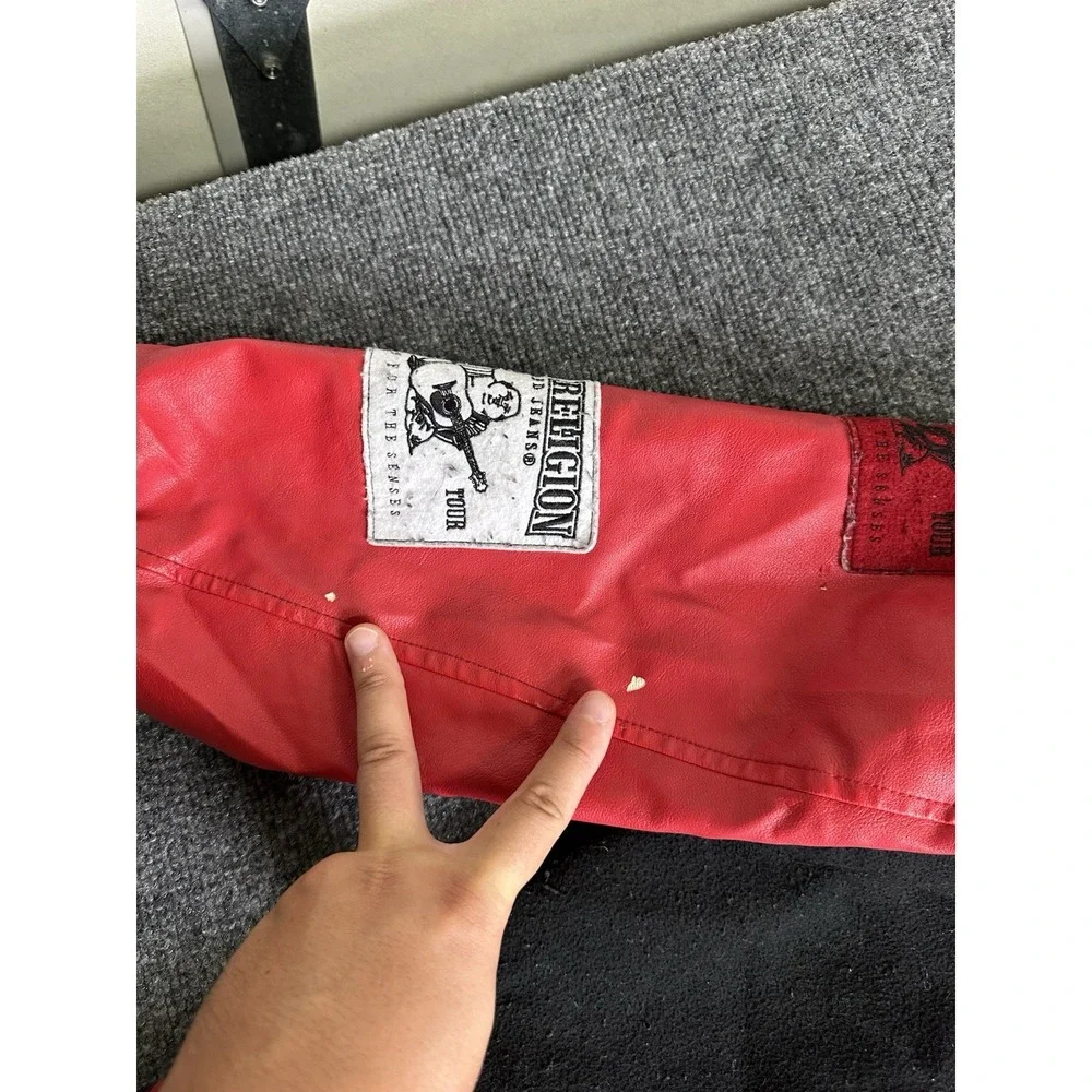 Mens True Religion World Tour Varsity Jacket Black Red Patches, Size 2XL